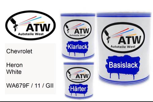 Chevrolet, Heron White, WA679F / 11 / GII: 1L Lackdose + 1L Klarlack + 500ml Härter - Set, von ATW Autoteile West.